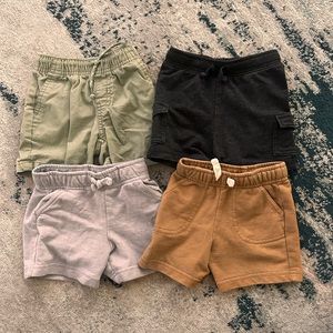 Baby Cargo Shorts Bundle (4) - Dark & Light Grey, Khaki, & Green - Size 12 Month
